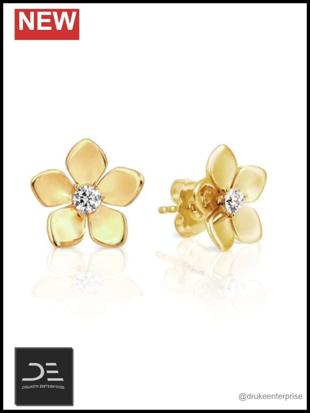22K Gold-Plated Stud Earrings Hypoallergenic, SecureGrip, CZ 0.41ct for